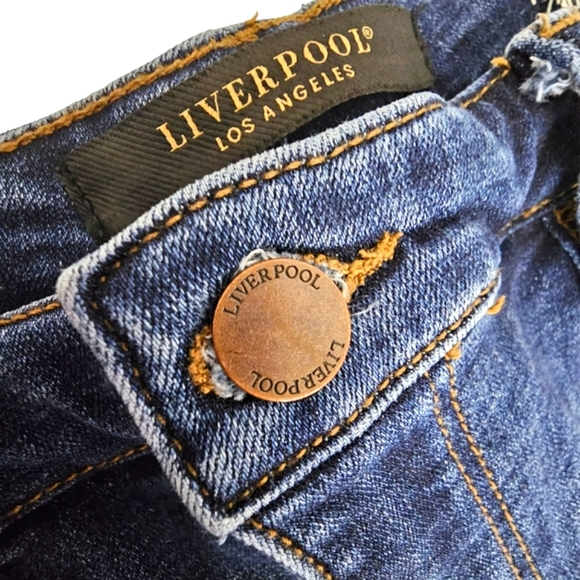 Nwot Liverpool Los Angeles Midrise The Crop Flare Dark wash Raw hem Jeans - Picture 4 of 17